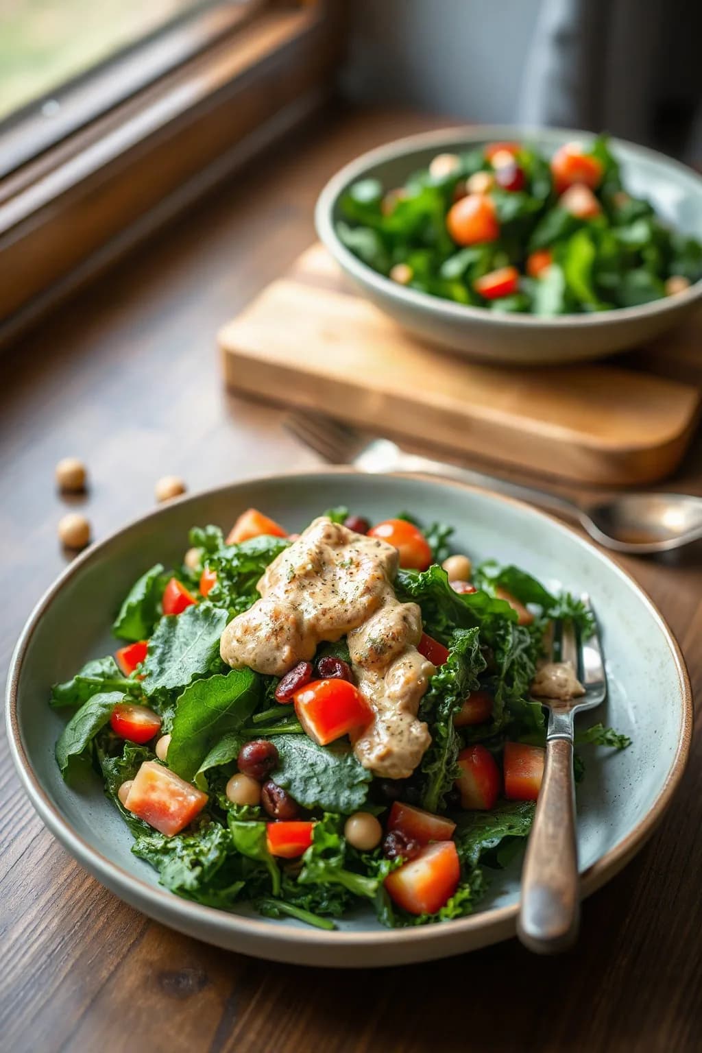 Colourful Kale and Spinach Salad with Homemade Dressing