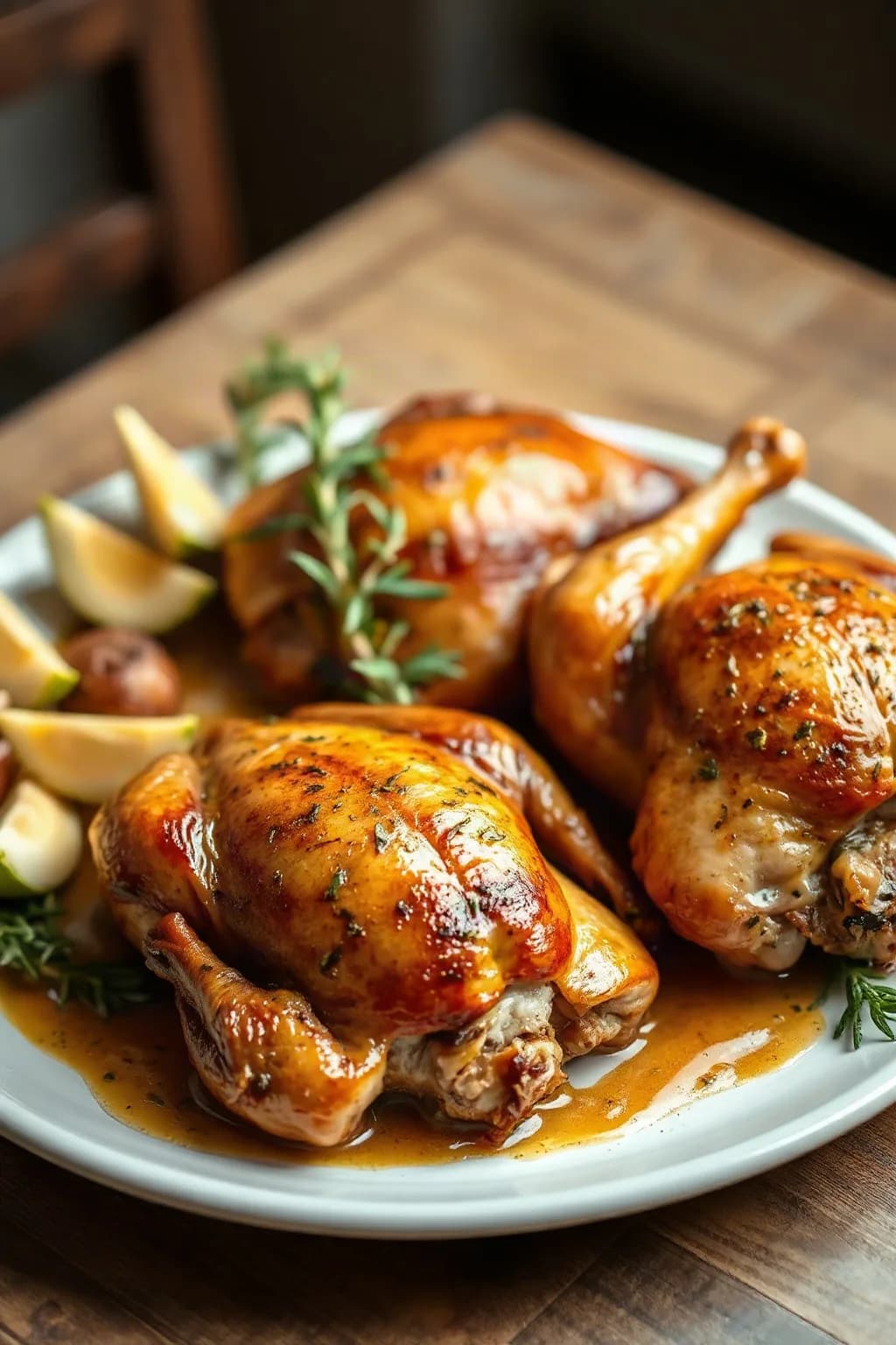 Poules de Cornouailles à l'ail et au romarin