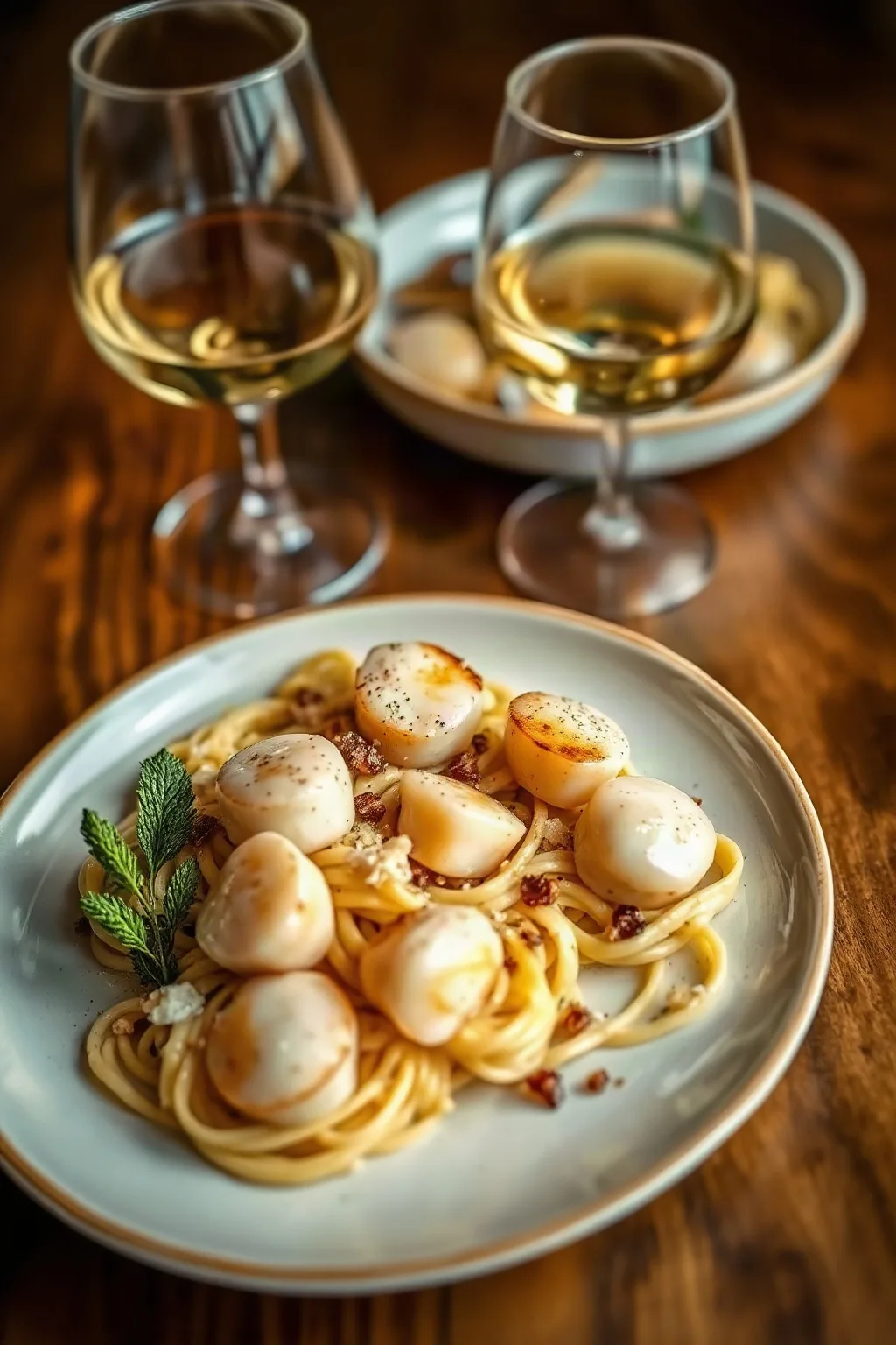Fettuccine con Vieiras y Vino Blanco para una Cena Romántica