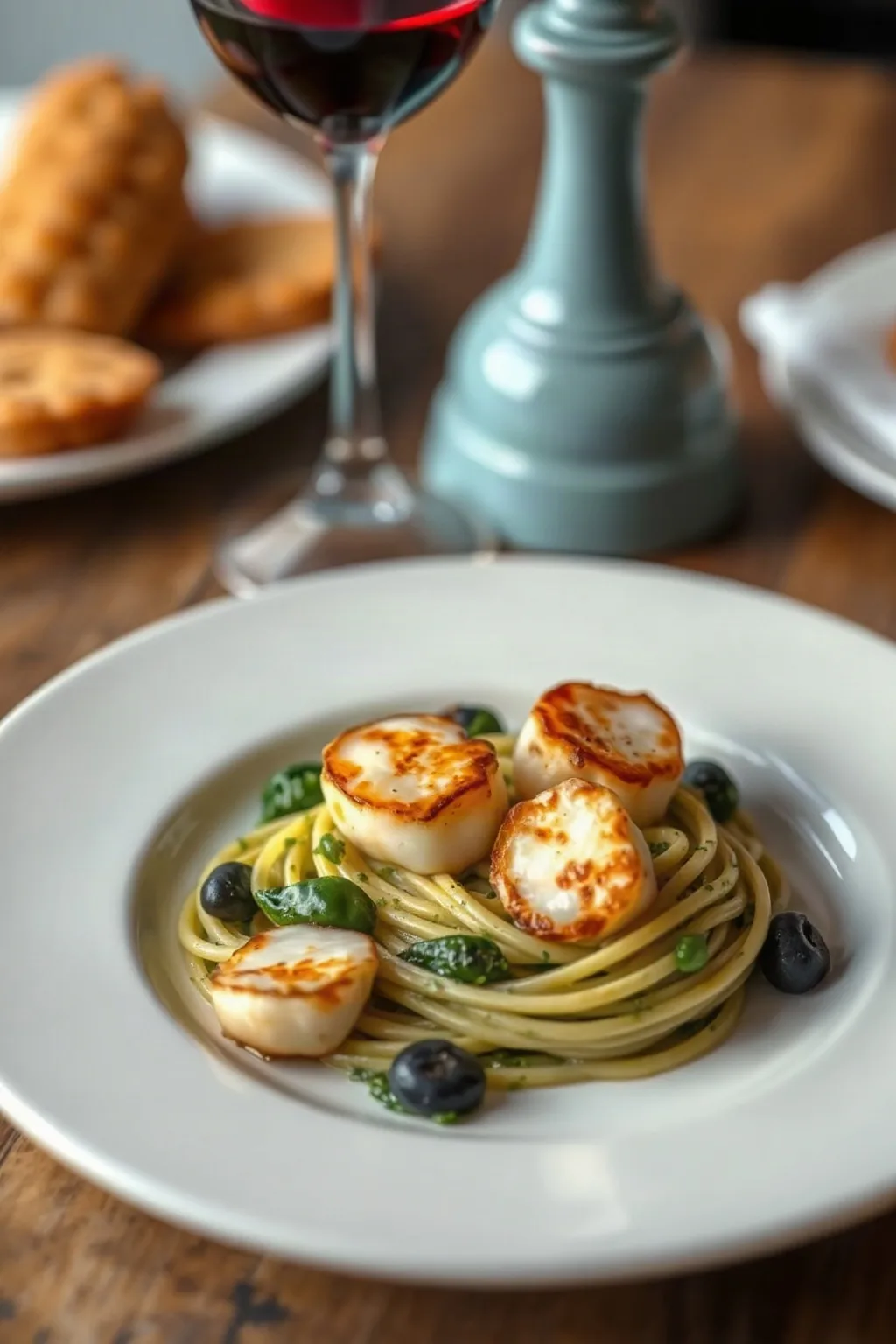 New Year Spinach Fettuccine with Scallops