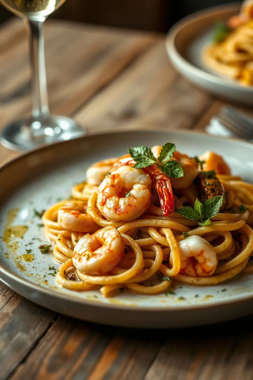Camarones al Ajillo con Pasta