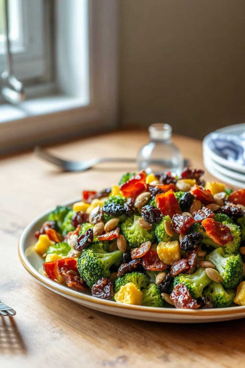 Bacon Broccoli Salad with Raisins and Sunflower Seeds