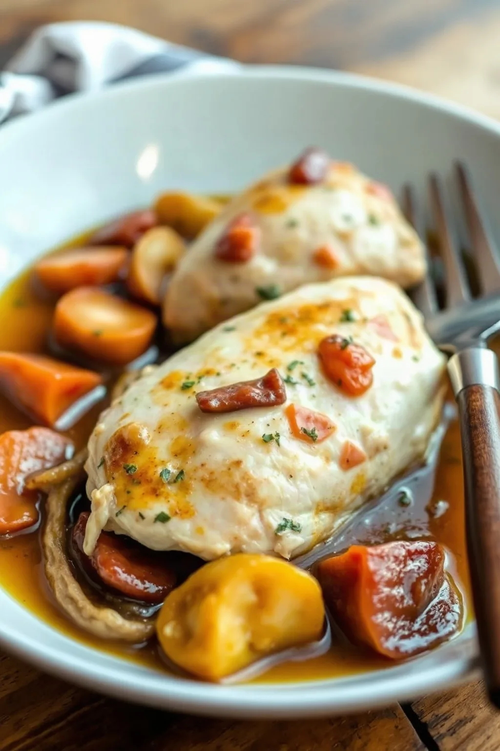 Pechugas de Pollo Estofadas en Ragú de Mirepoix