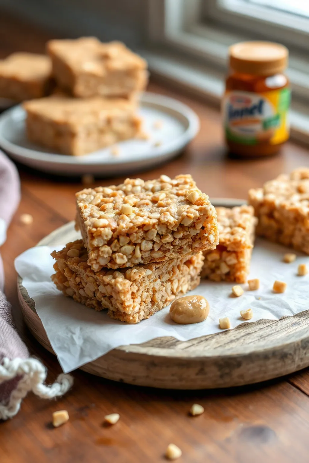 Puffed Millet Squares with Honey and Peanut Butter