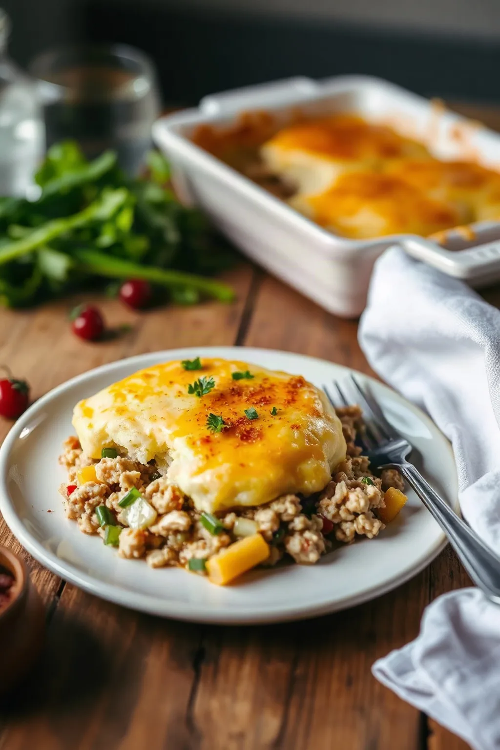 Pastel de Pollo Molido con Puré de Parmesano