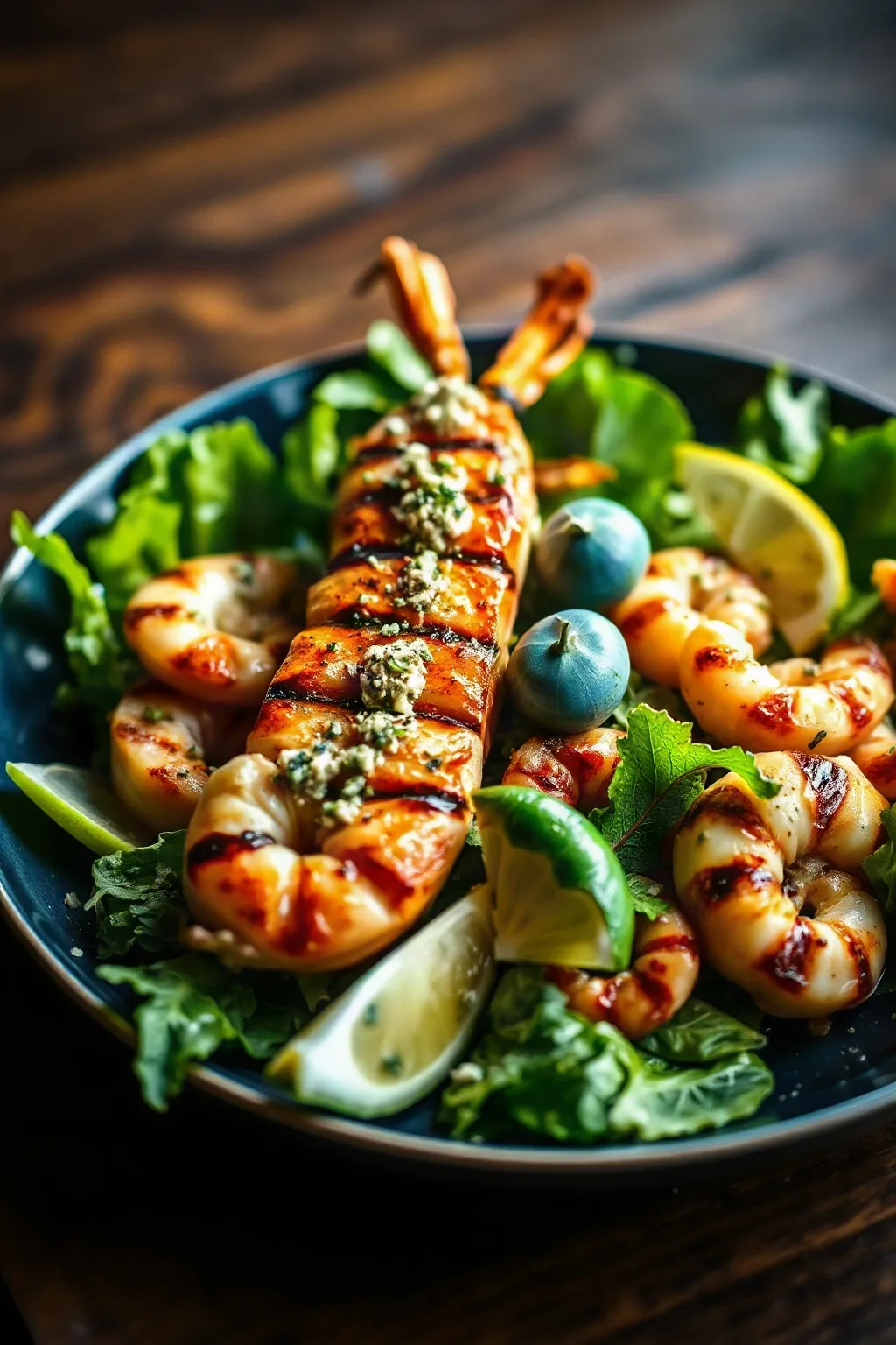Ensalada de Mariscos a la Parrilla con Salsa Verde de Albahaca Thai