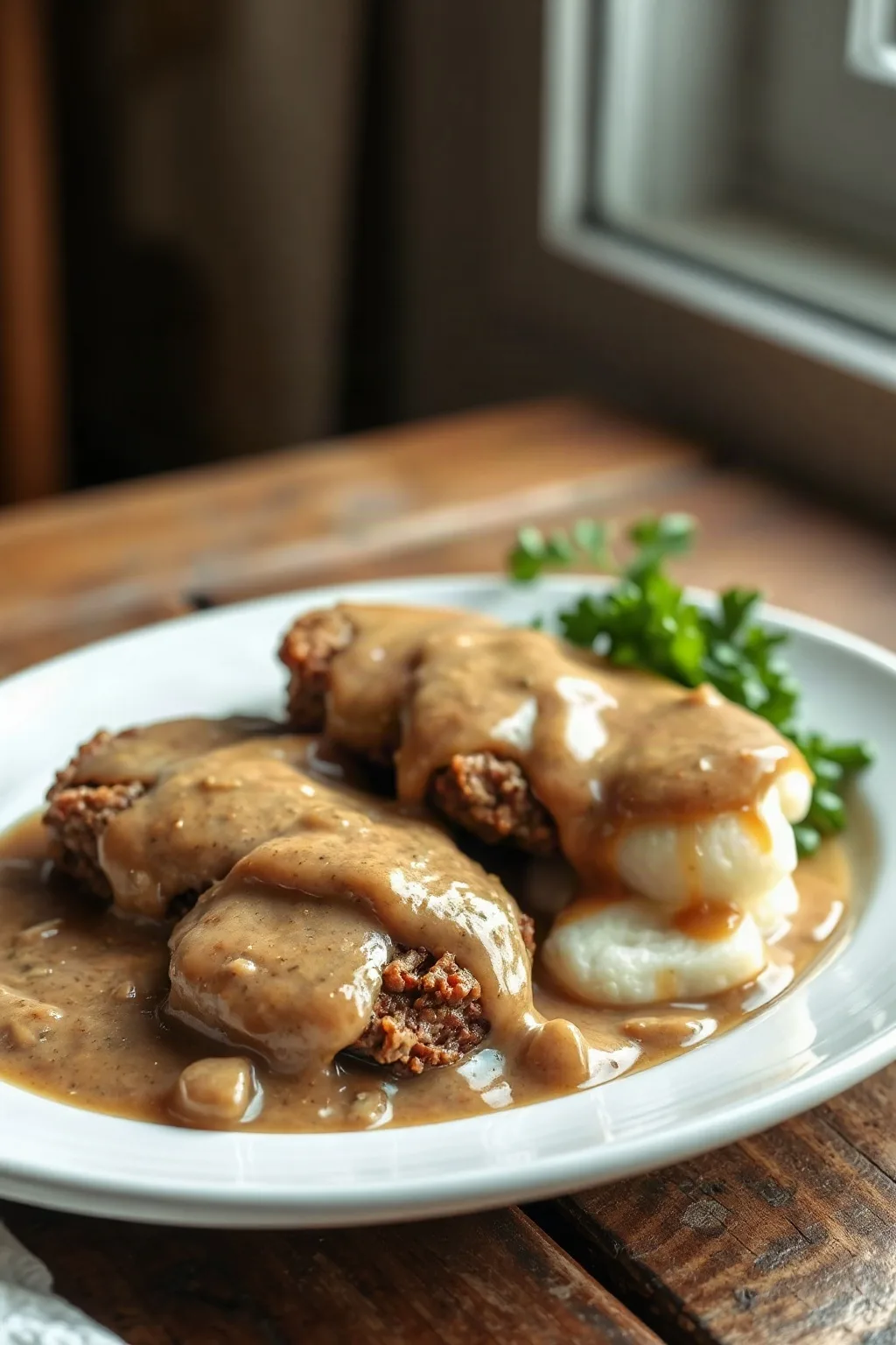 Bistec de Carne Molida con Salsa de Cebolla