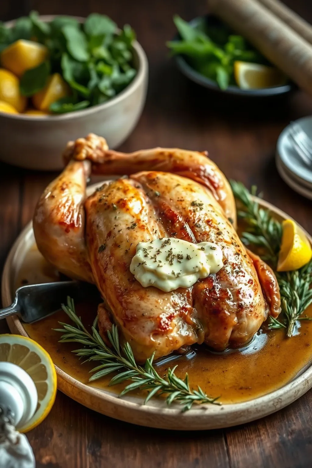 Lemon Garlic Roast Chicken with Herb Butter