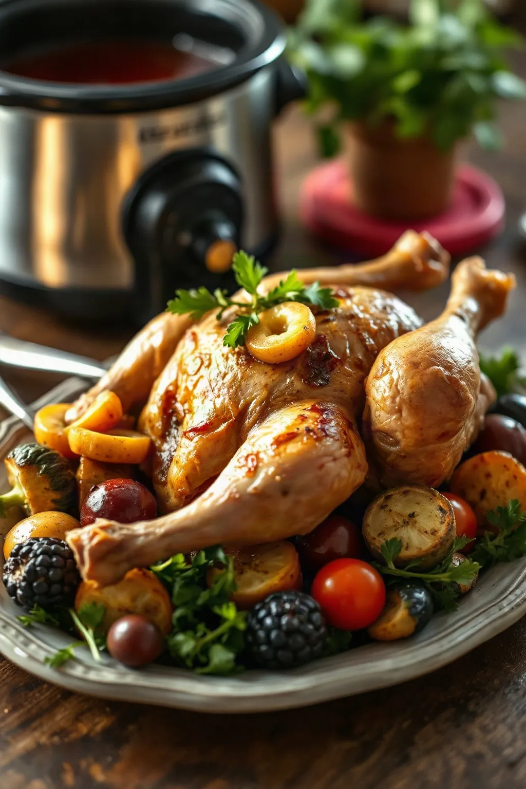 Slow Cooker Whole Chicken with Vegetable Trivet