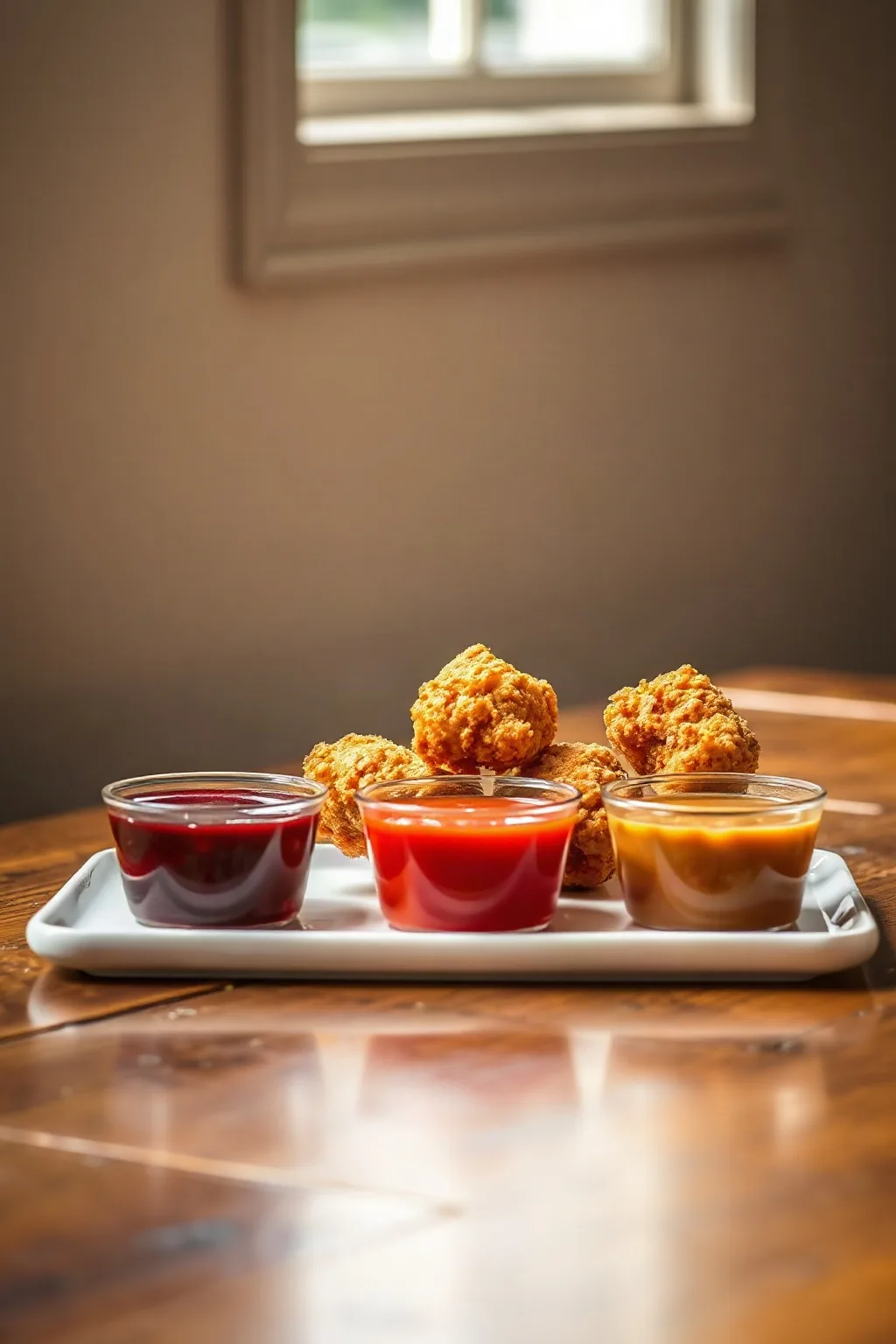 Crunchy Popcorn Chicken with Dipping Sauce Trio