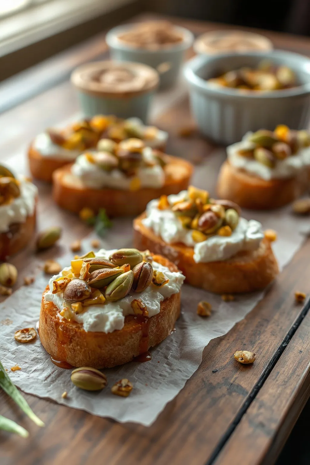 Goat Cheese and Pistachio Crostini