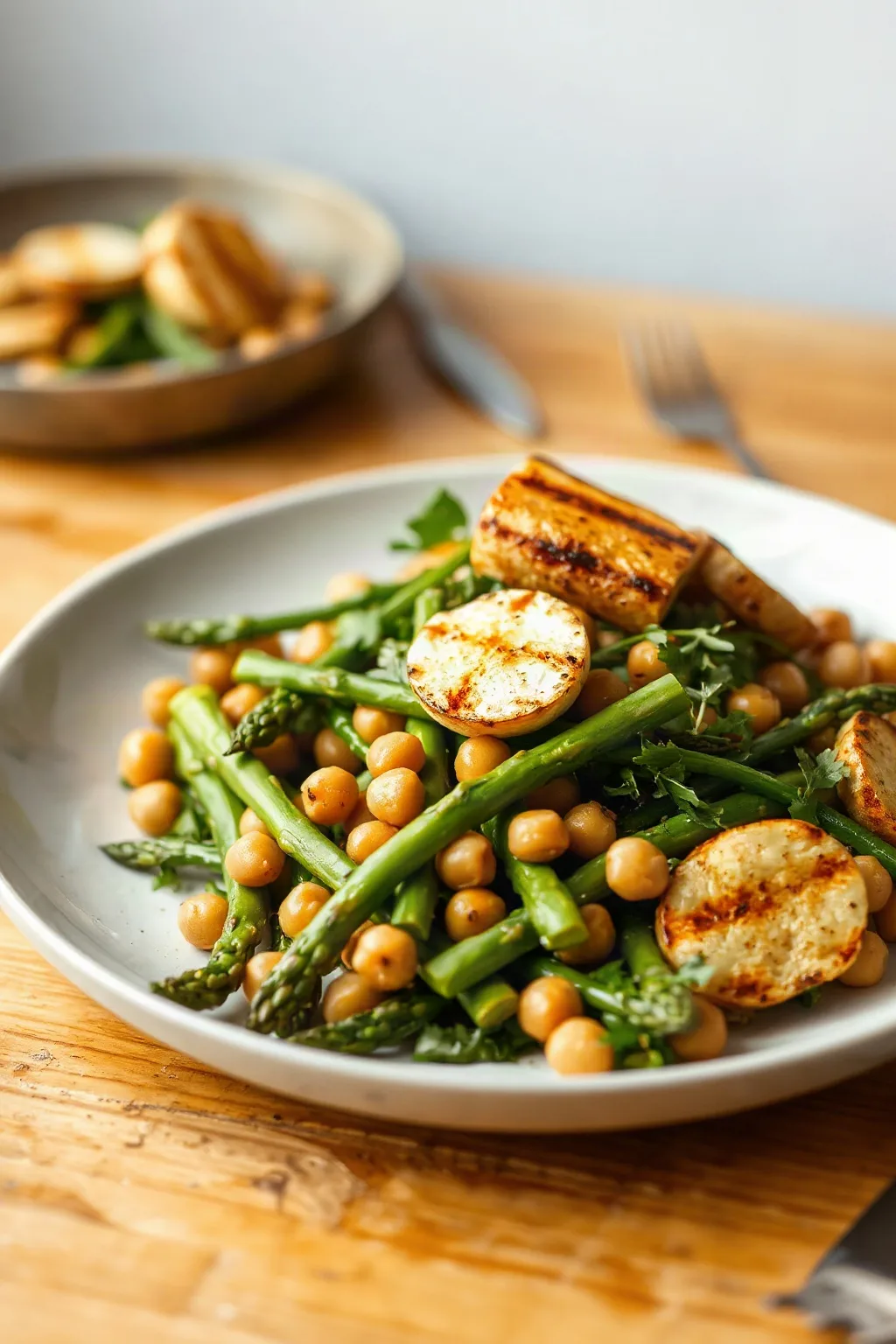 Asparagus and Chickpea Salad with Grilled Halloumi