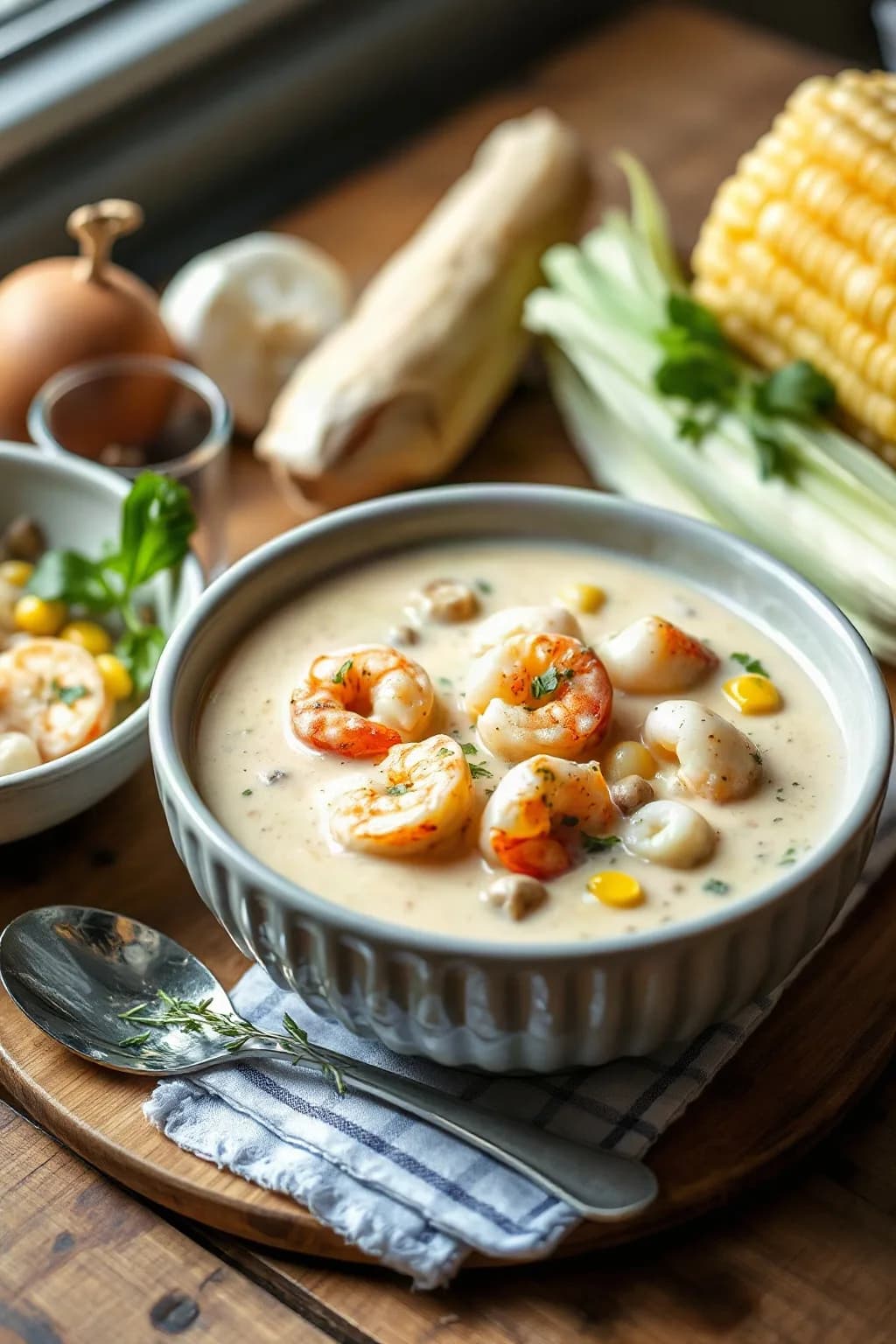 Seafood Corn Chowder with Shrimp and Scallops