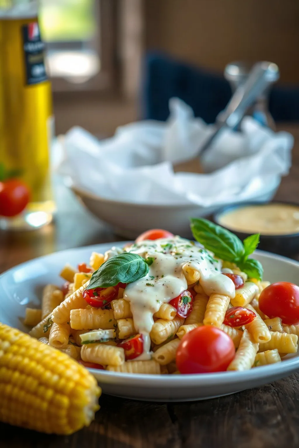 Grilled Corn Pasta Salad with Creamy Lemon Dressing
