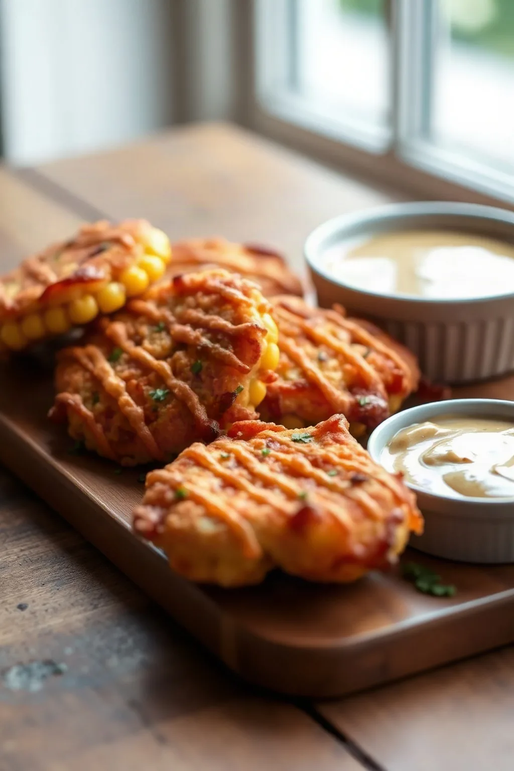 Crispy Corn Fritters with Dipping Sauce