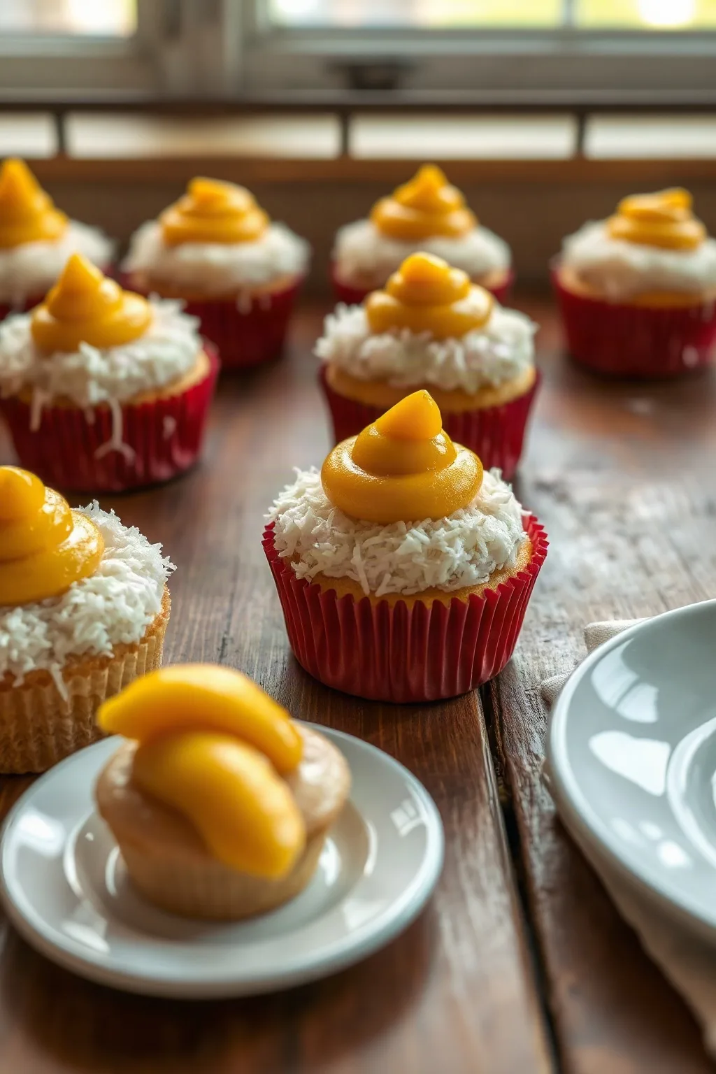 Coconut Cupcakes with Mango Curd