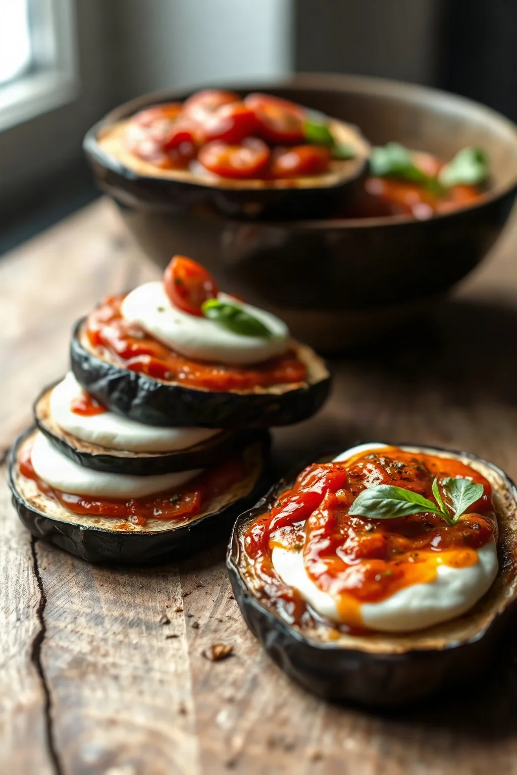 Roasted Eggplant with Tomato and Mozzarella