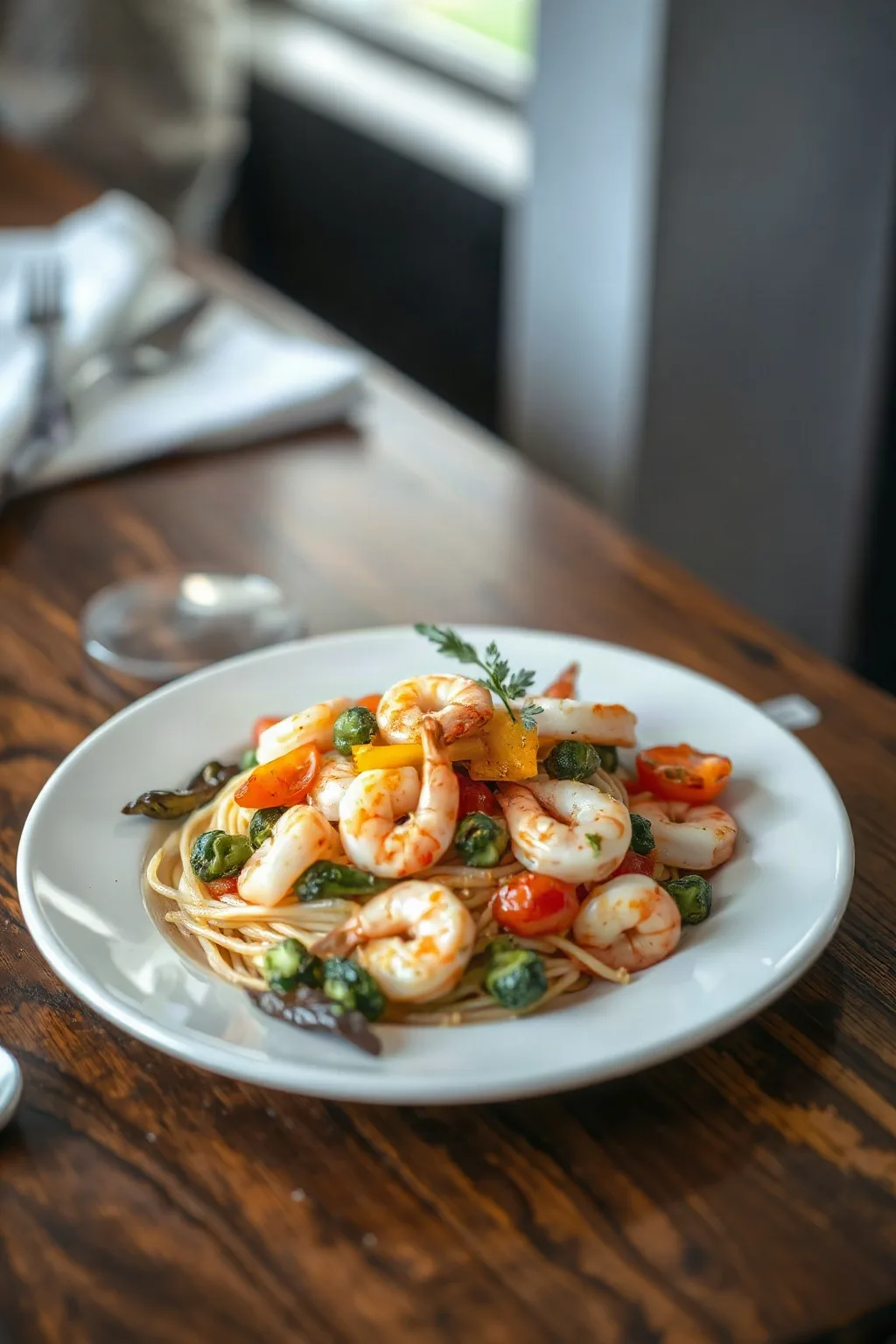 Pasta con Camarones y Verduras
