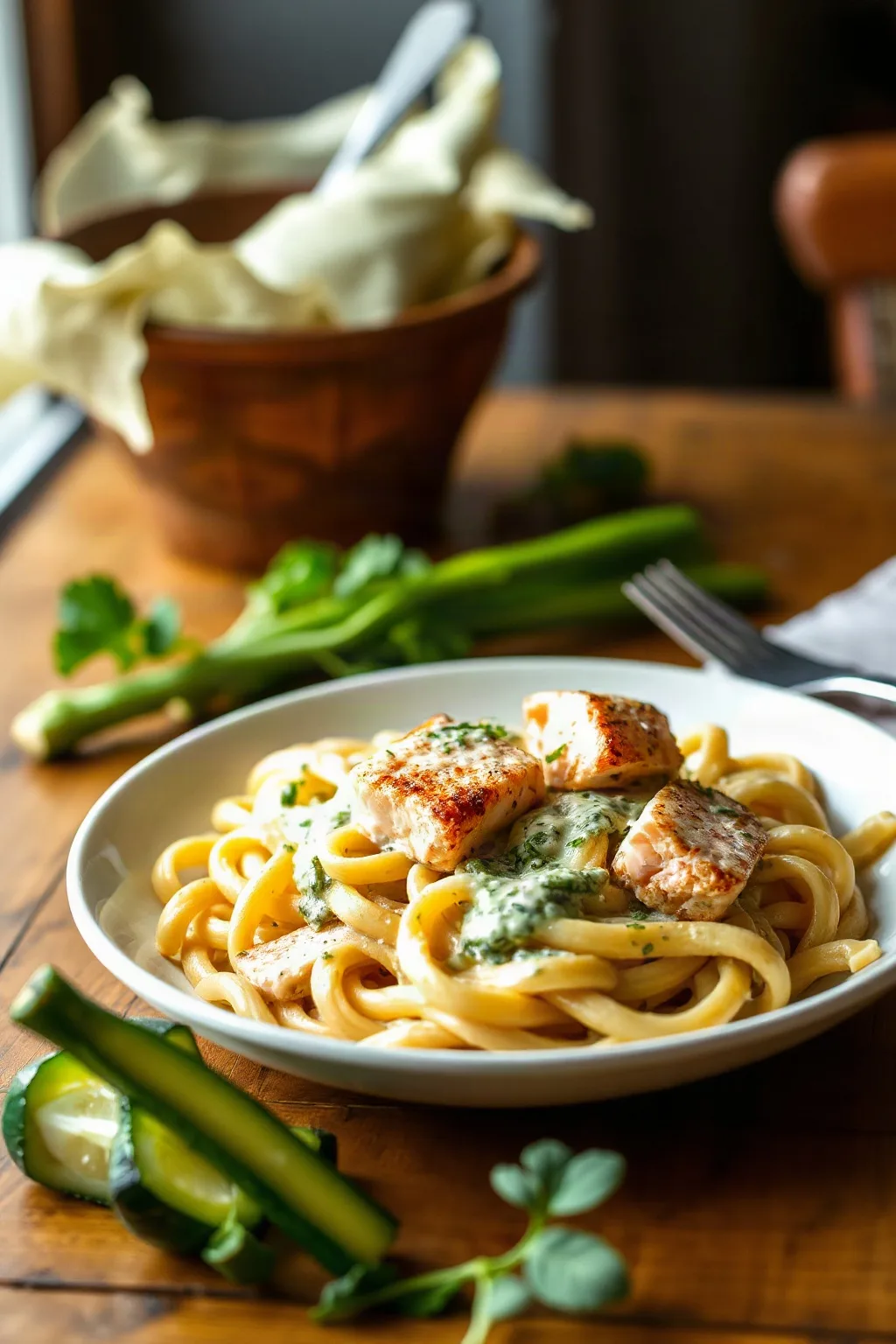 Salmon Pasta with Creamy Zucchini Sauce