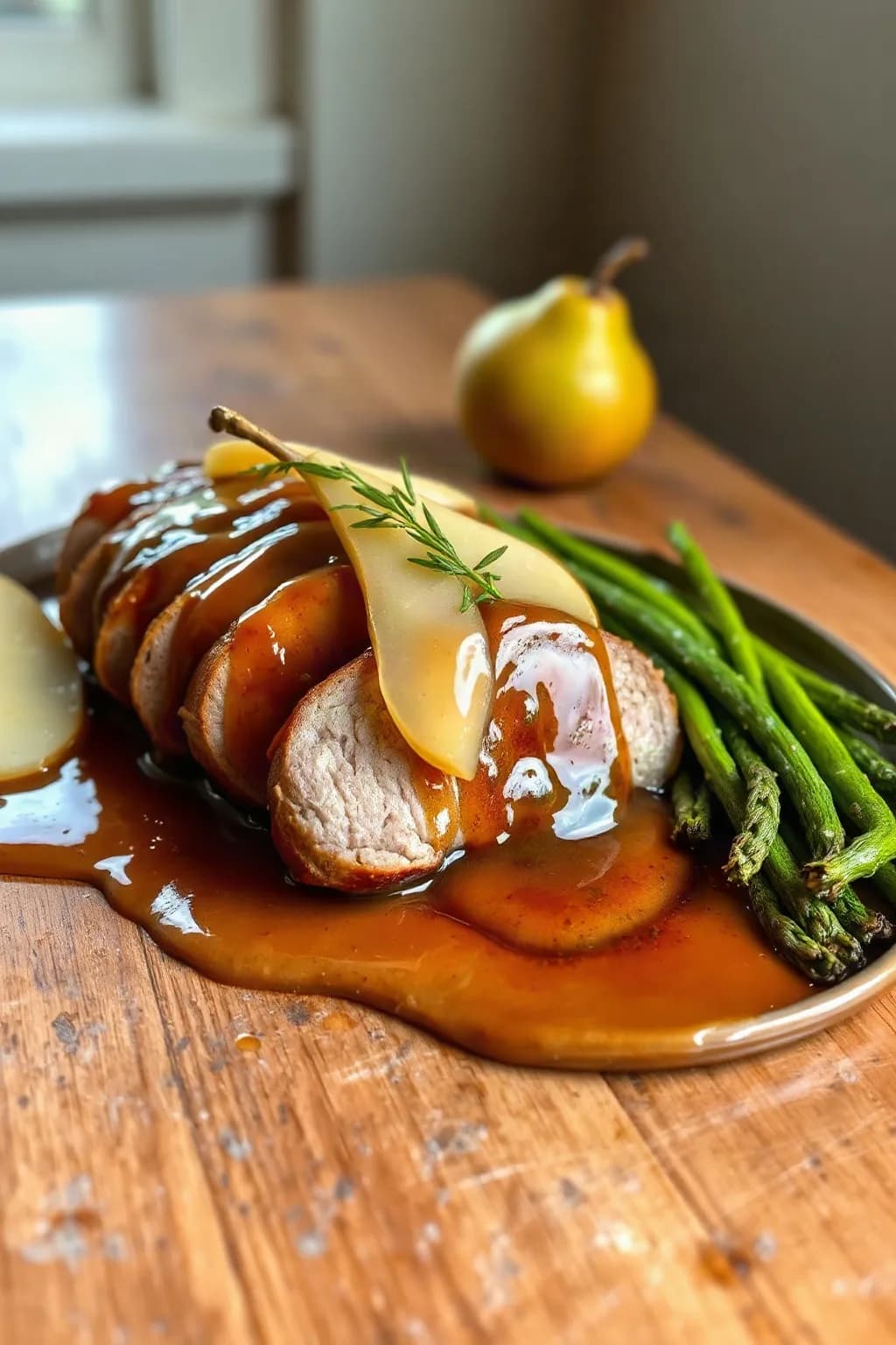Longe de porc sauce à l'érable et aux poires