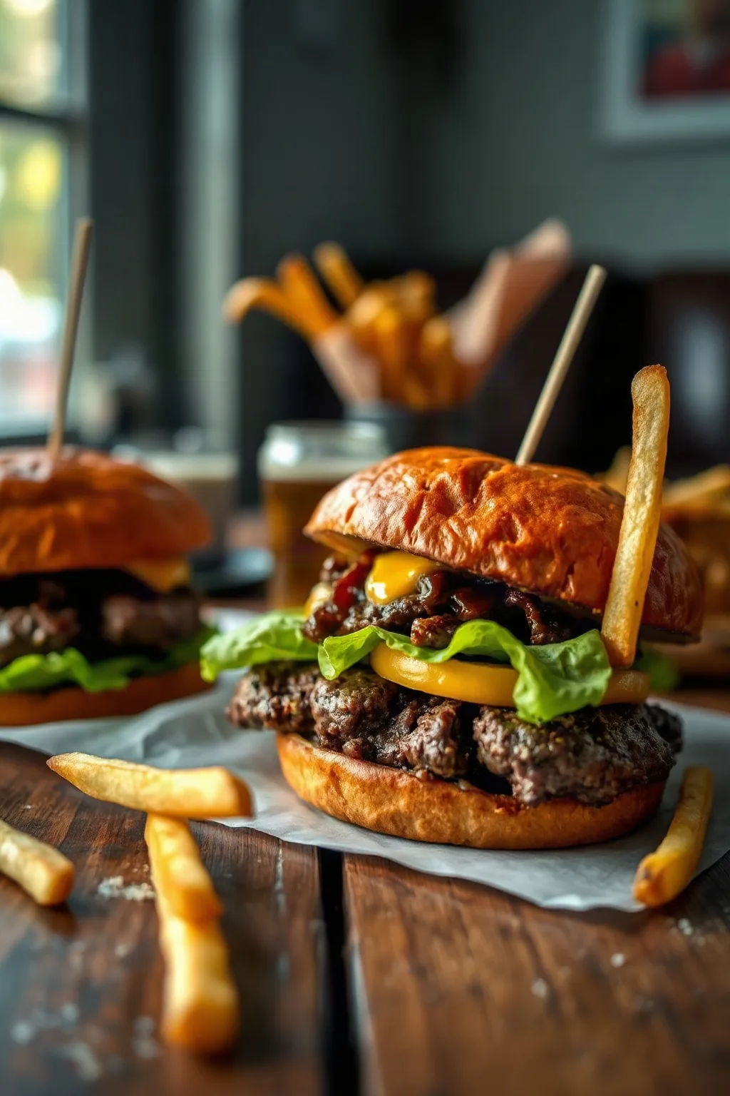 Burgers de boeuf et de frites fritas