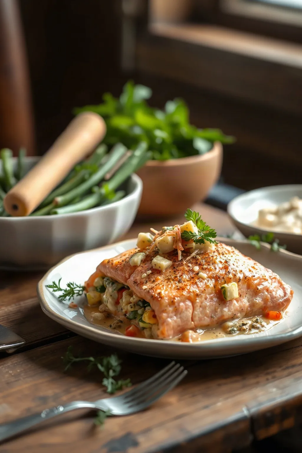 Stuffed Salmon with Vegetables and Cheese