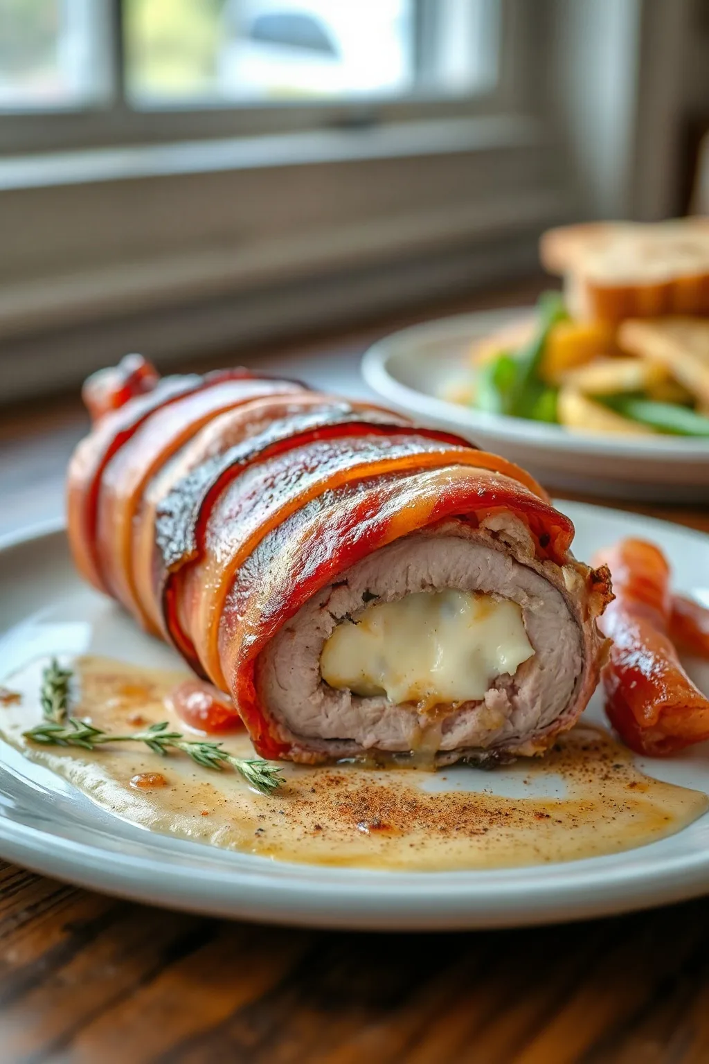 Lomo de Cerdo Relleno de Queso Envuelto en Tocino