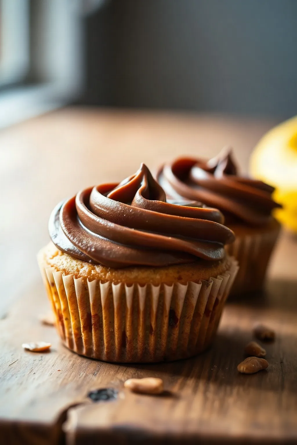 Banana Muffins with Chocolate Peanut Frosting