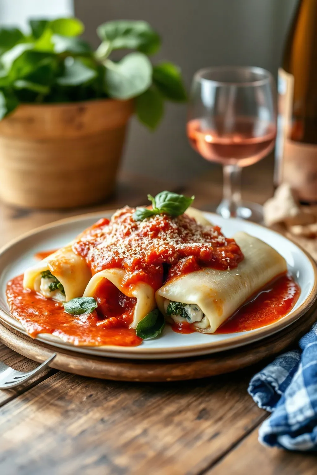 Cannellonis ricotta épinards sauce rosée