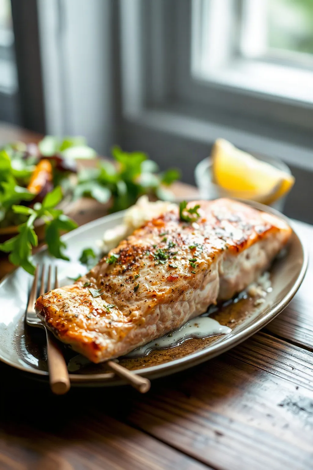 Baked Salmon with Crunchy Kohlrabi Lemon Salad