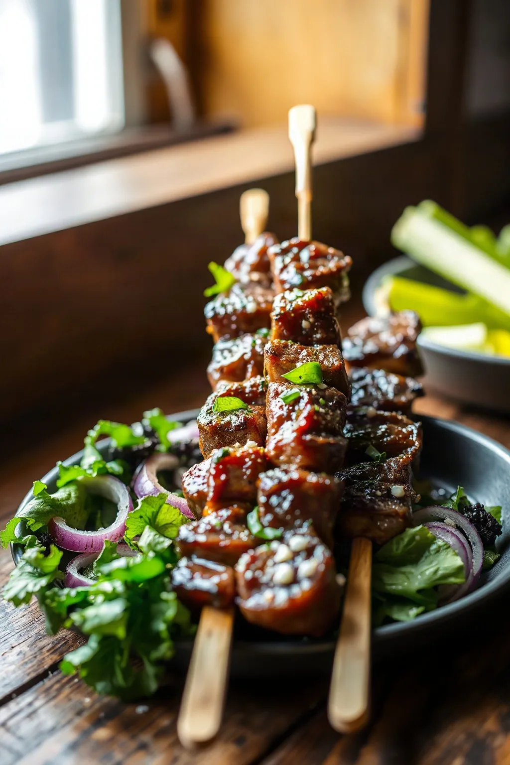 Brochetas de Res Marinadas con Ajo