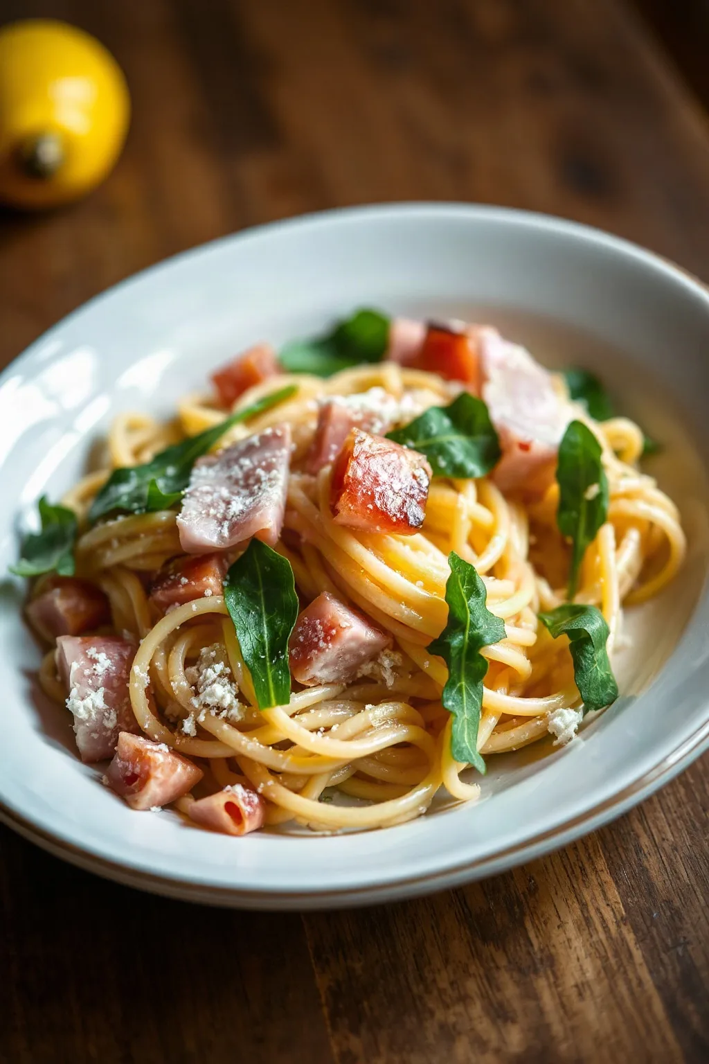 Lemon Pasta with Ham and Arugula