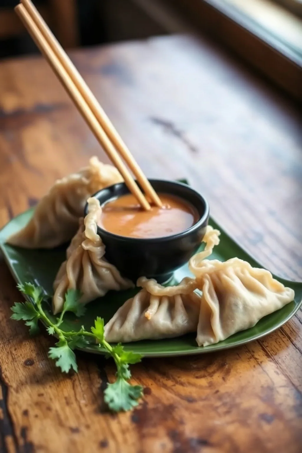 Pork Dumplings with Peanut Sauce