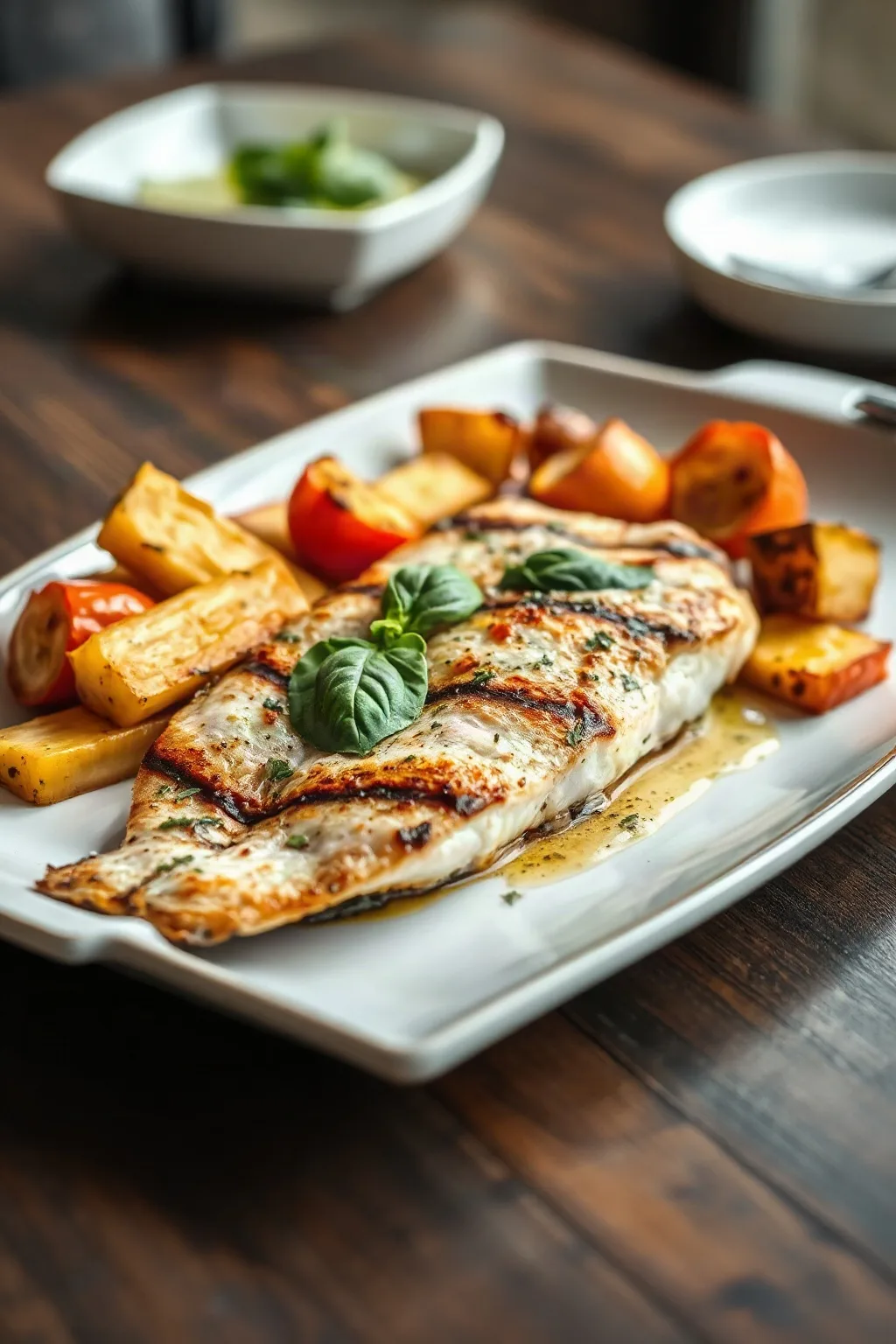 Baked Trout with Roasted Vegetables and Basil