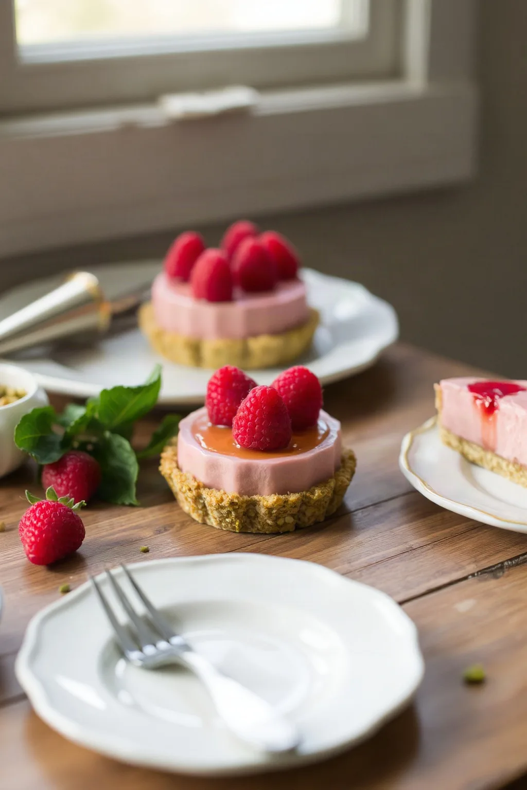 Raspberry Mousse Tart with Pistachio Crust