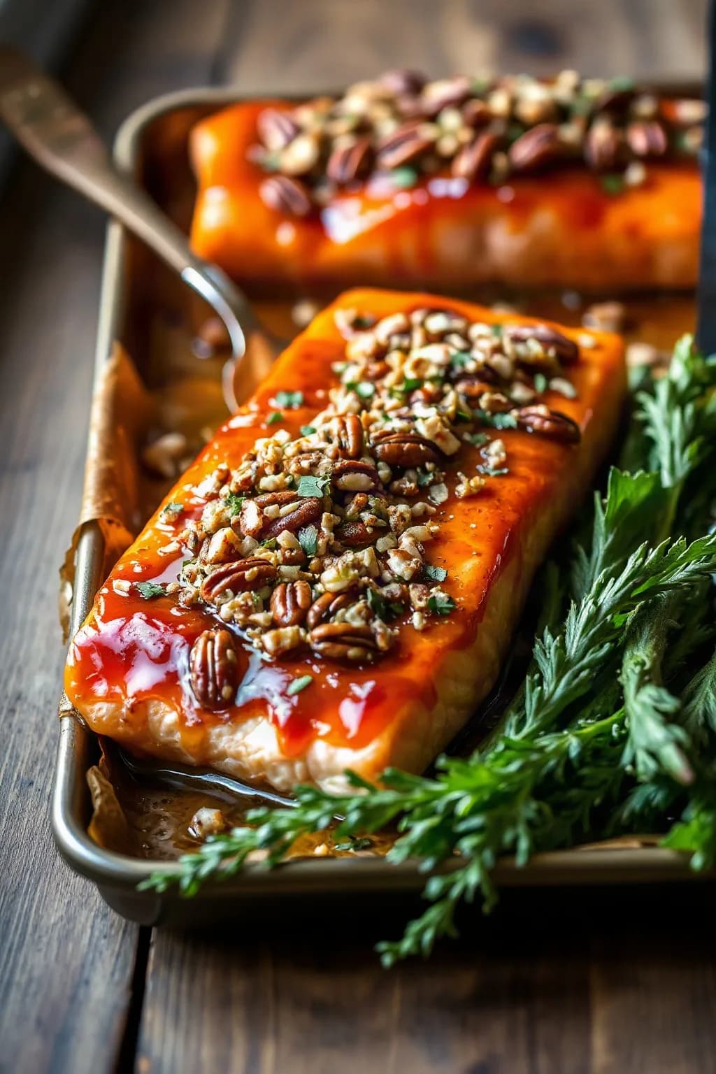 Maple-Glazed Sheet Pan Salmon with Pecan Gremolata
