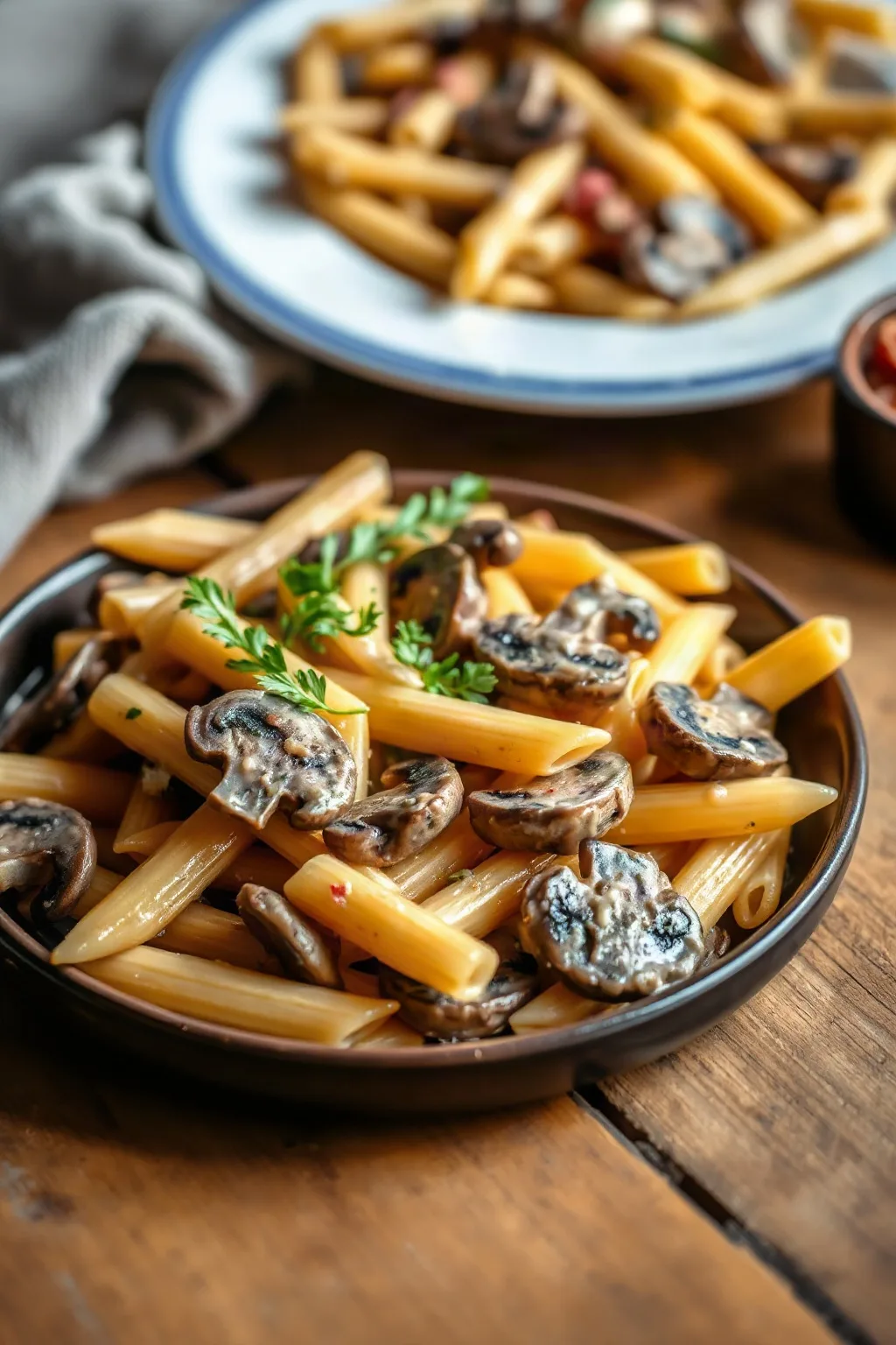 Penne con Champiñones y Panceta Penne alla Gigi