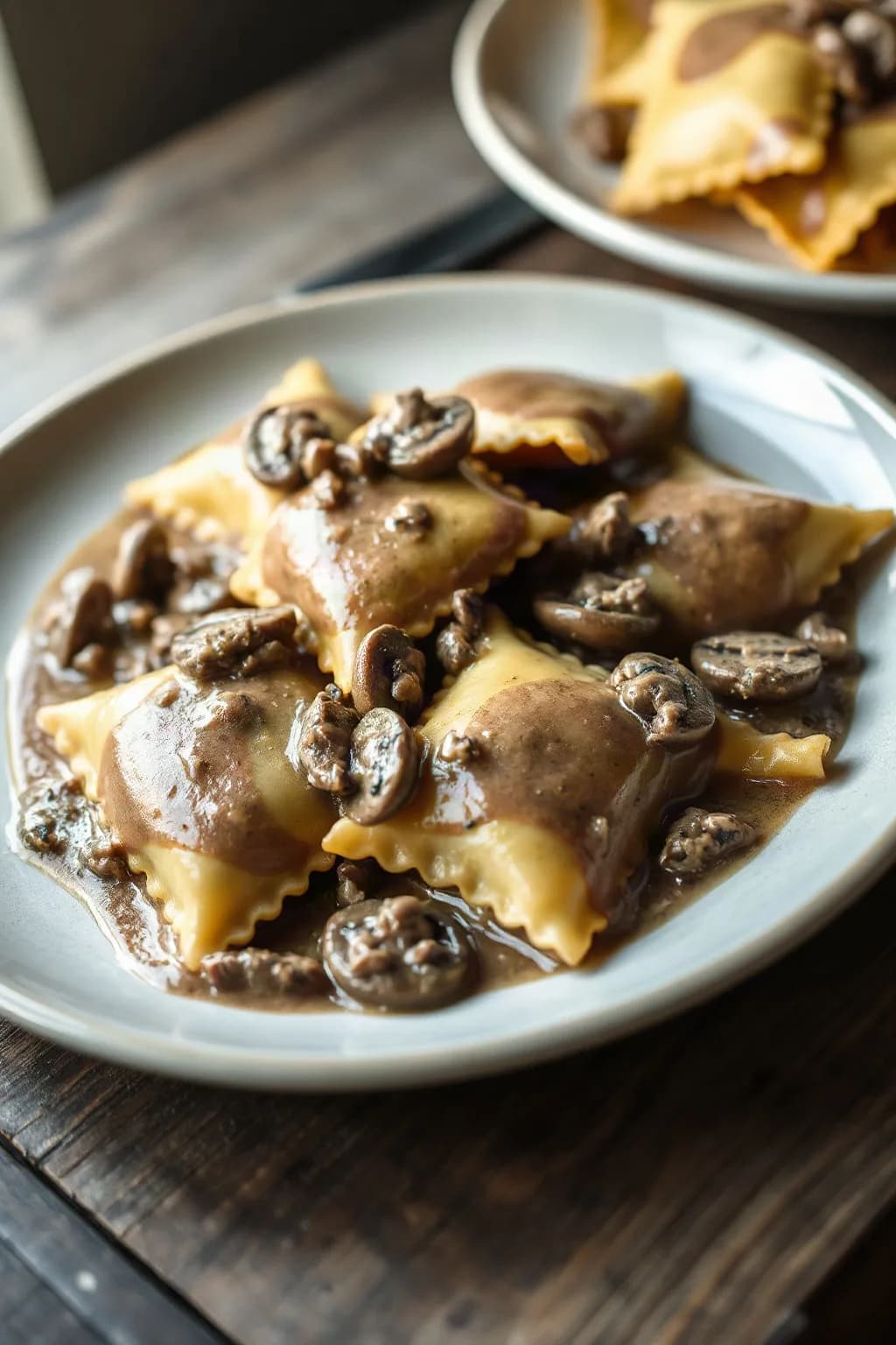 Beef Ravioli with Mushroom Sauce