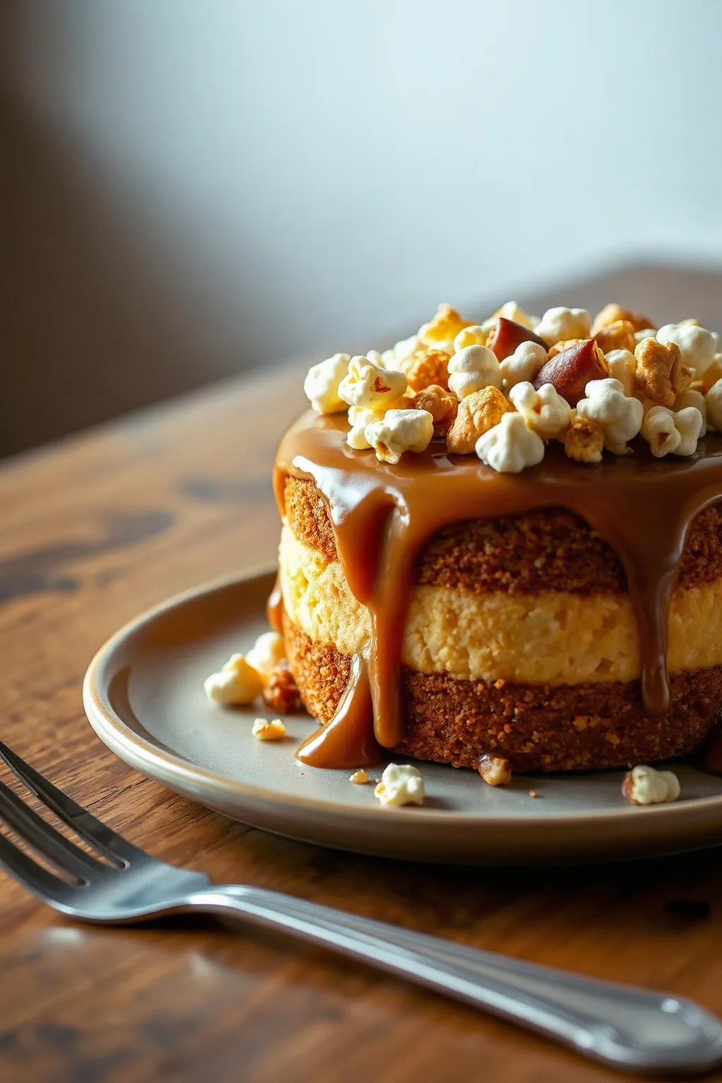 Caramel Cake with Popcorn and Peanuts