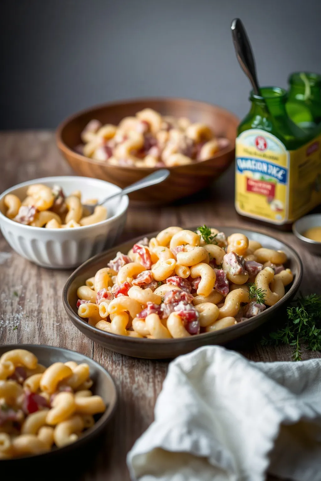 Cold Macaroni Salad with Ham and Mustard