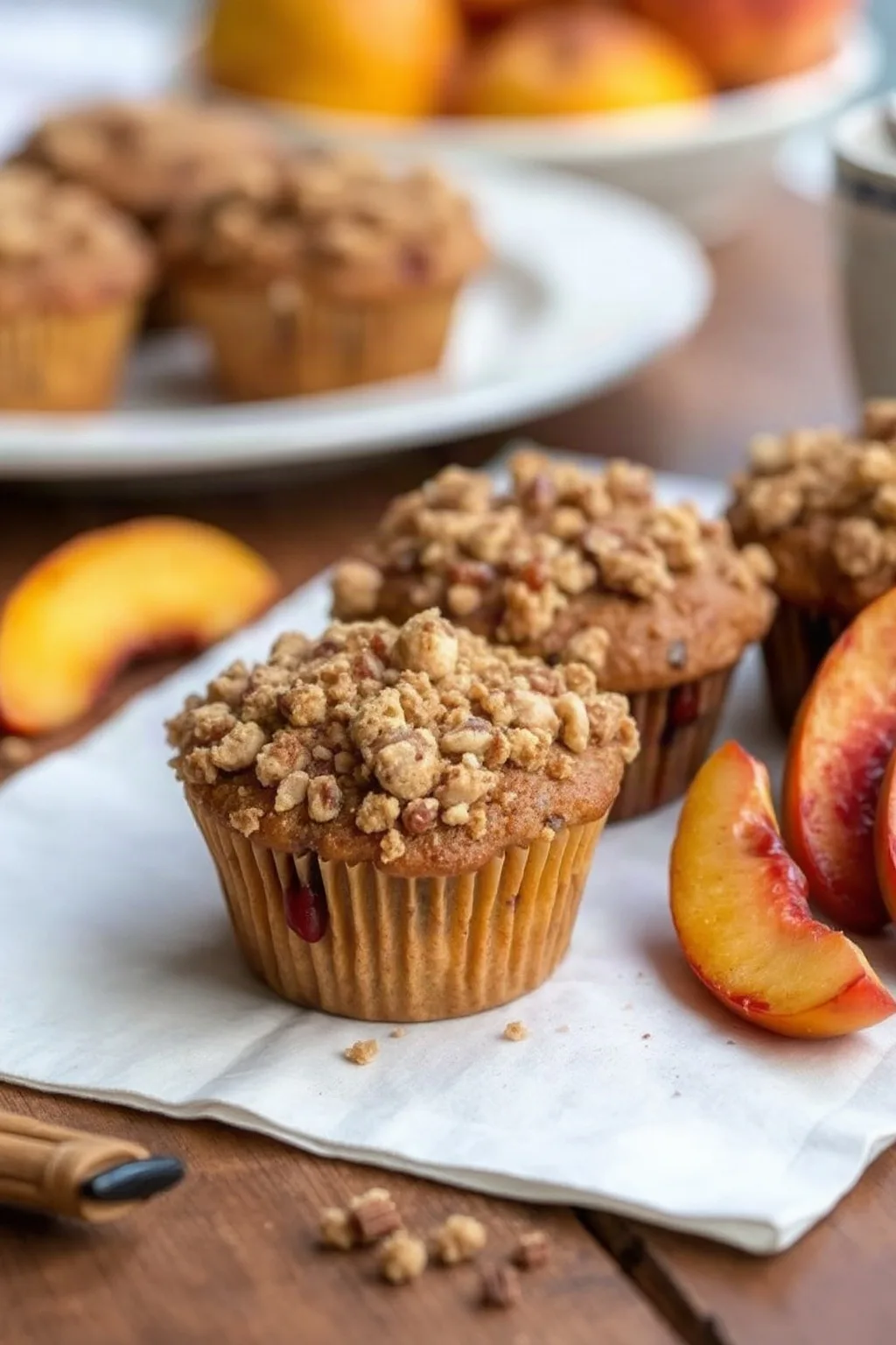 Peach Muffins with Cinnamon Crumble