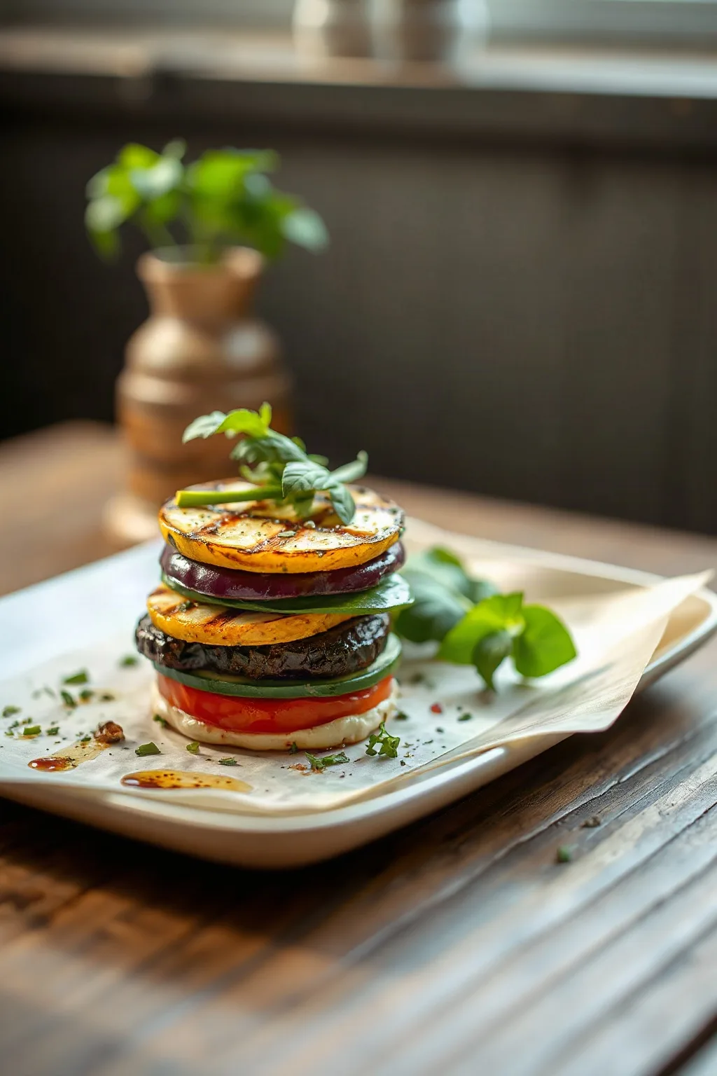 Torres de Verduras a la Parrilla con Hierbas Frescas