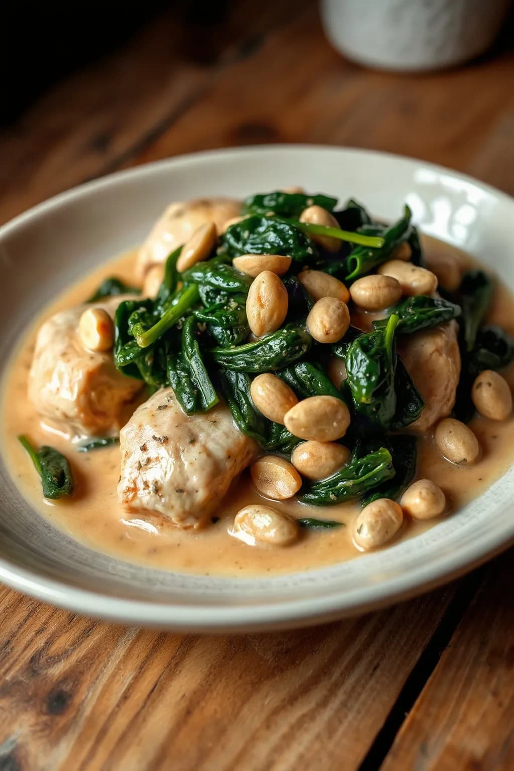 Chicken with Peanuts and Spinach