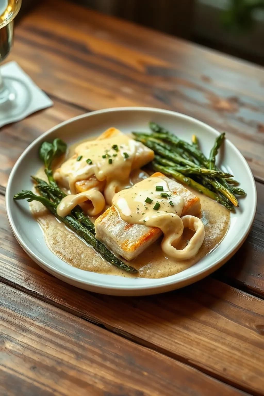 Fletan sauce crème au vin blanc