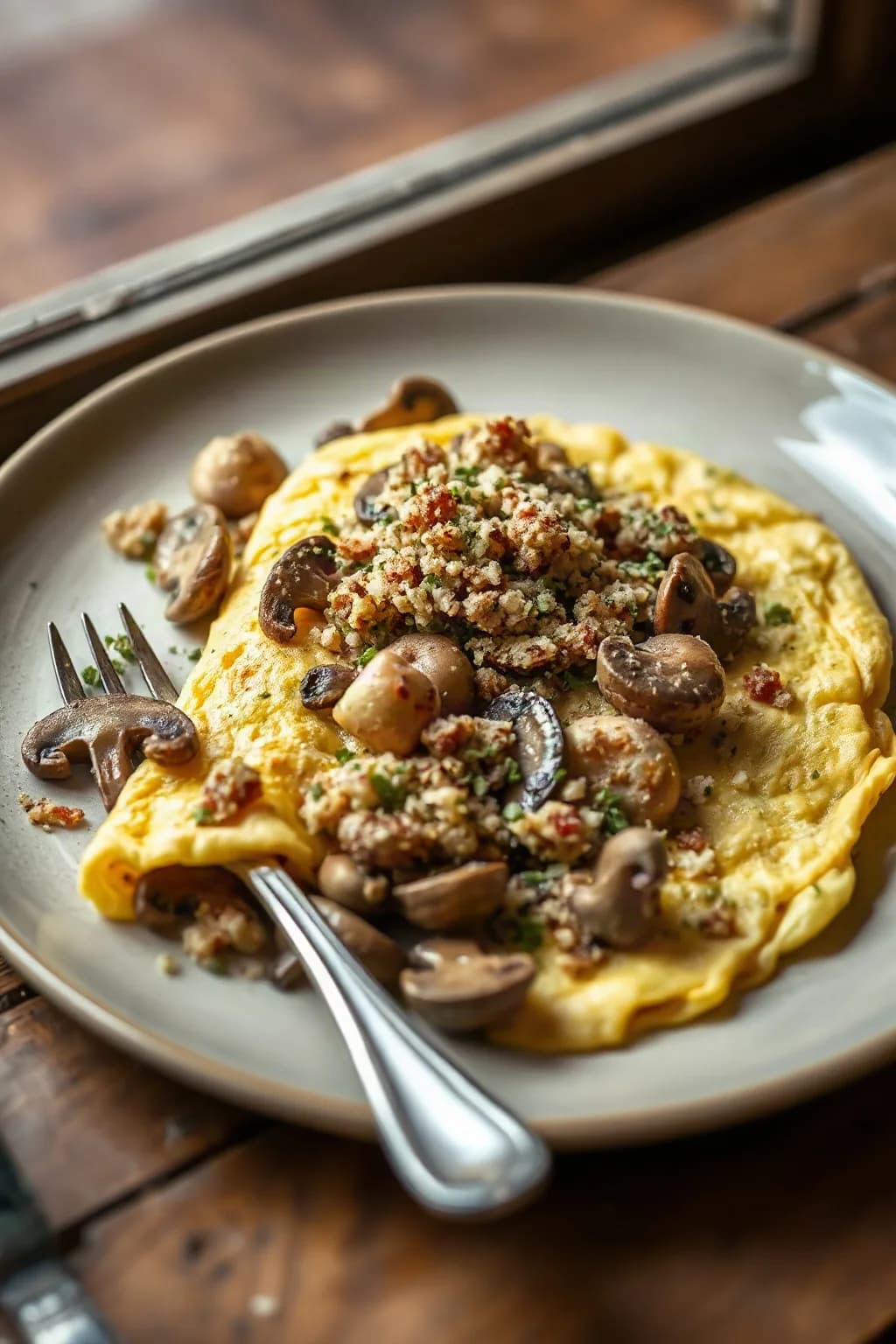 Mushroom Omelette with Herbed Breadcrumbs