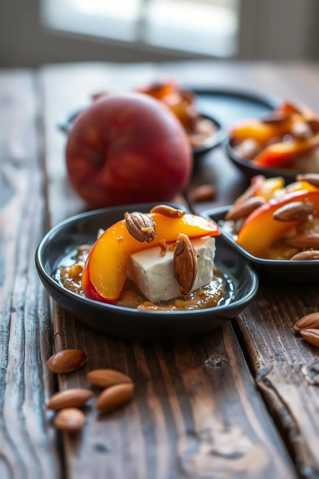 Crispy Goat Cheese with Peaches and Caramelized Almonds