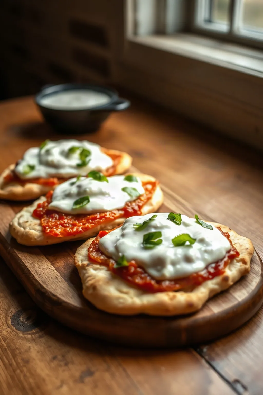 Pizzas blanches à la crème sure sur pains naans