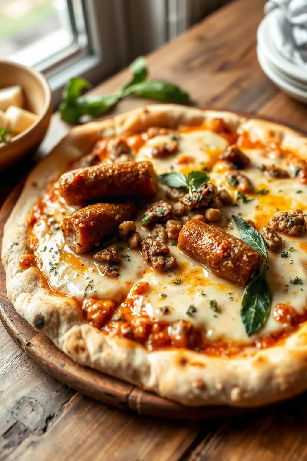 Pizza with Parmesan Cream and Sausage