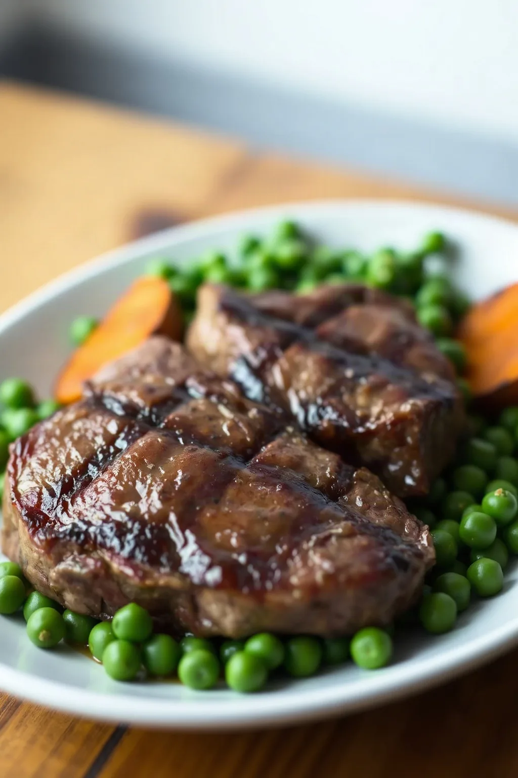 Biftecks de haut de surlonge petits pois et patate douce