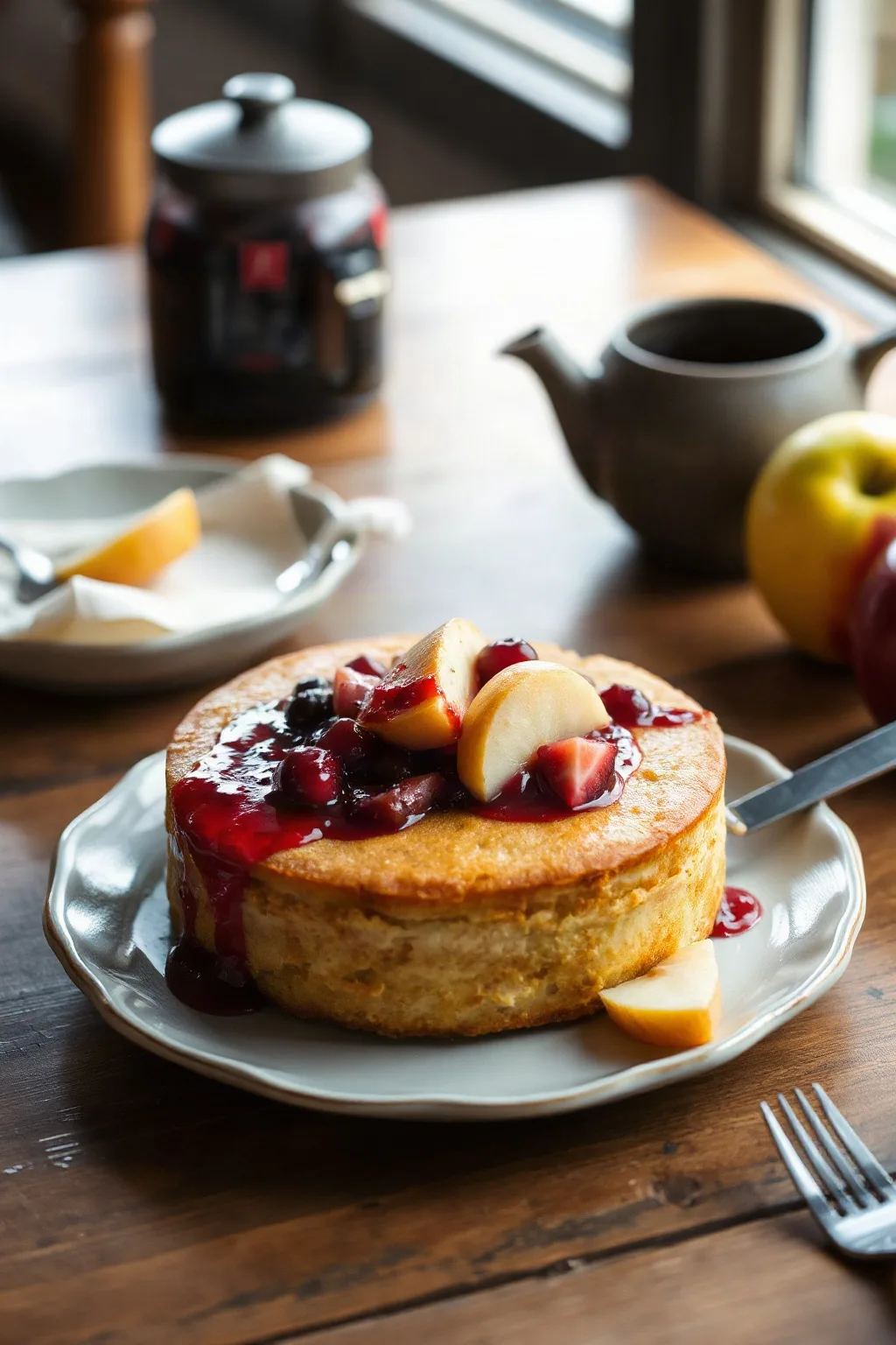 Quatre-Quarts Cake with Apple and Berry Compote